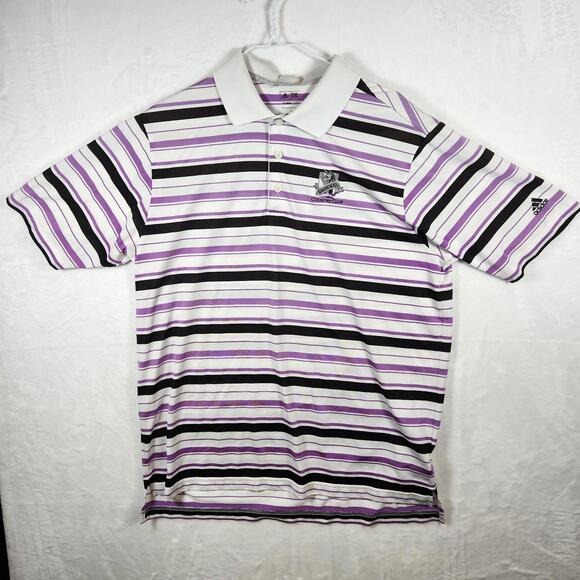 Adidas Climalite Golf Polo Purple White Striped Aberdeen Country Club Size Large - Picture 1 of 10